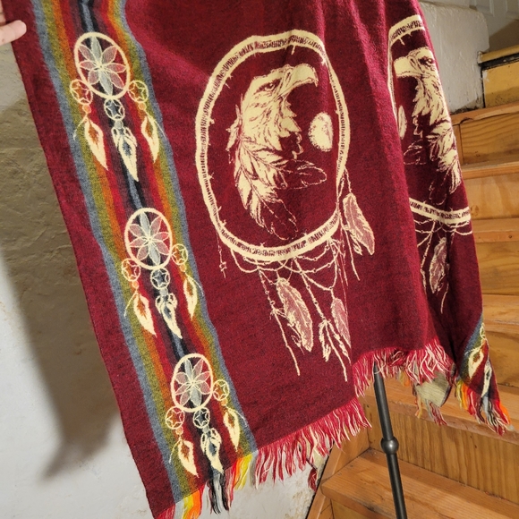 Vintage Alpaca Native Hooded Dreamcatcher & Bald Eagle Poncho - Picture 2 of 3